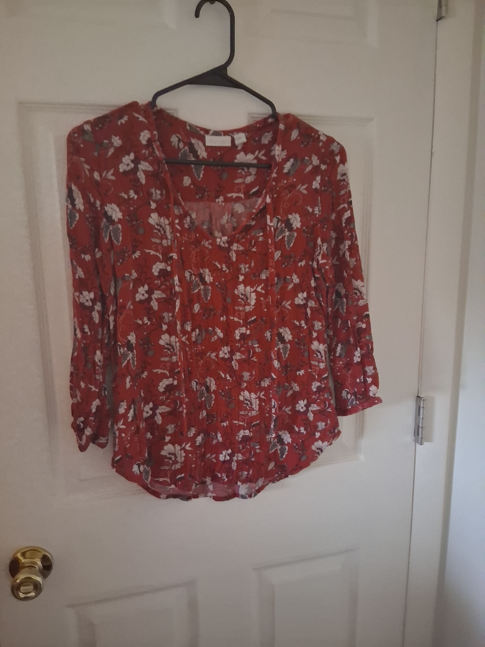 hinge Rust Floral V-Neck Peasant Blouse